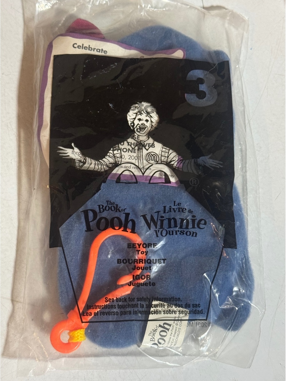 2001 McDonald's The Book Of Pooh Toy #3 Eeyore pouch NIB